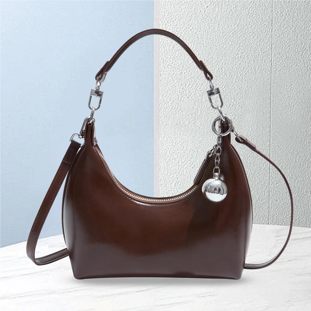 Shoulder Bag PU Leather Crescent Handbag Trendy Crossbody Bag with Zipper for Women Work Shopping Travel