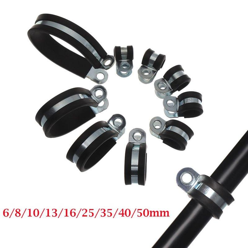 10Pcs Durable Useful Metal Hardware Cable Fasteners Rubber Lined P Clips Wiring Hose Clamp Pipe Mounting Fix
