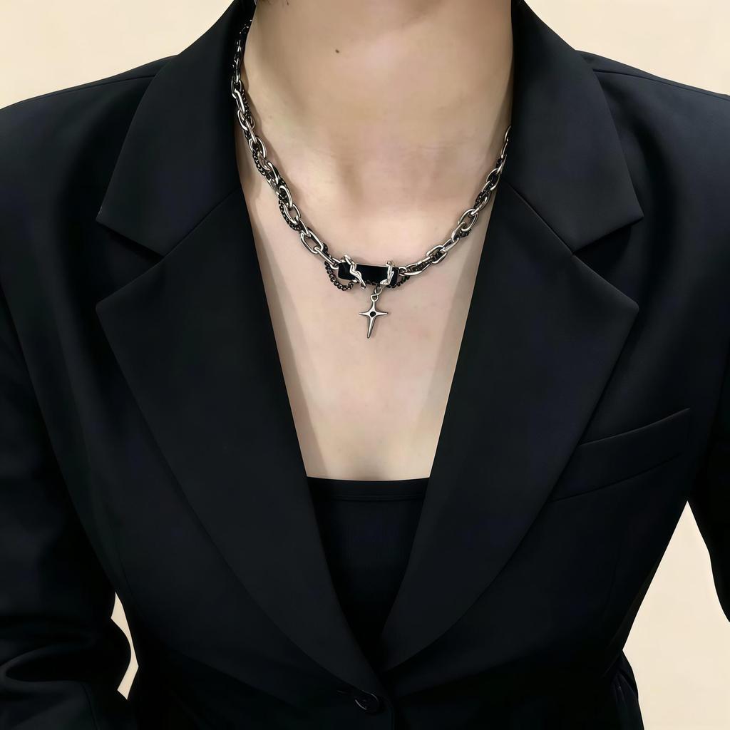 Punk Rivet Cross Clavicle Chain Choker Necklace for Men & Women