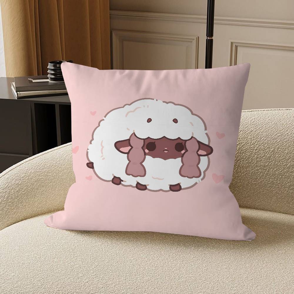 W-Wooloo Cute Sheep Pillow Covers Cartoon Sofa Decorative Home Double-sided Printing Short Plush Cute Cushion Cover
