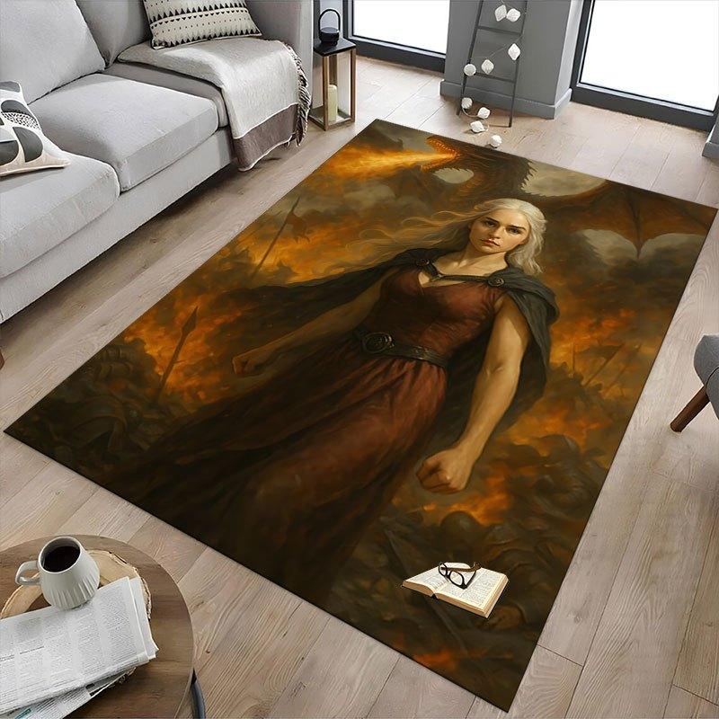 1pc Fire and Blood Office Carpet Chair Mats, Home Decor Mat Fantasy Theme Mat Durable Mat, Dragon Decor,Suitable for fantasy theme lovers