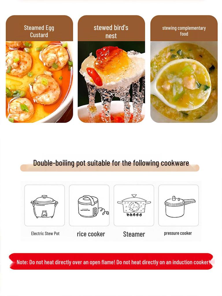 Blue & White Ceramic Double-Boiler Stew Pot with Lid, High Temperature Resistant, Ideal for Bird's Nest Soup and Stews.