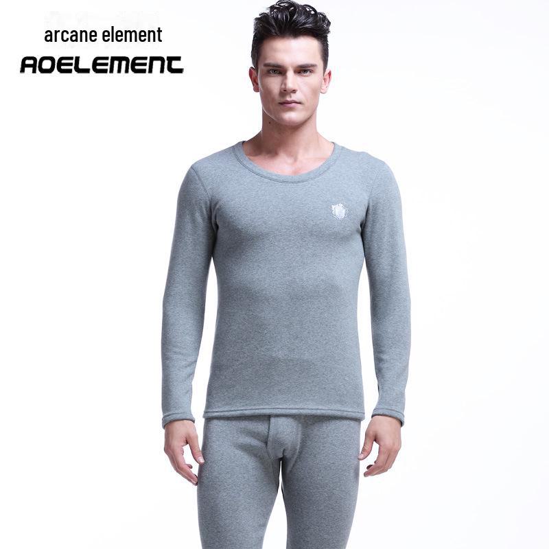 Herren Verdicktes Thermounterwäsche-Set, Plus Samt, Rundhals, Ideal für Herbst/Winter, Jugend Slim Fit, Baumwollpullover & Hose.