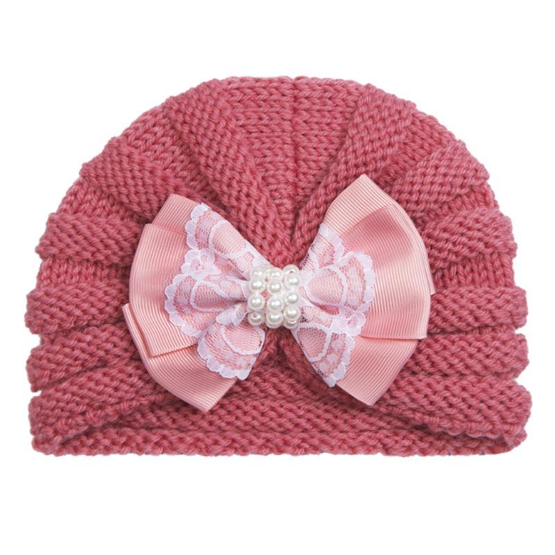 Winter new baby wool hat, children's pearl bow thermal pullover hat, baby hat
