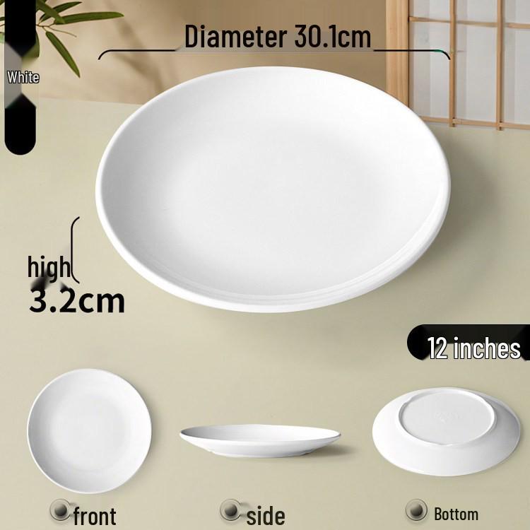 Melamine Round Plate: Porcelain-Look, Two-Color, for Commercial Use In Restaurants and Buffets - Perfect for Fast Food, Rice Bowls, and Cold Dishes.
