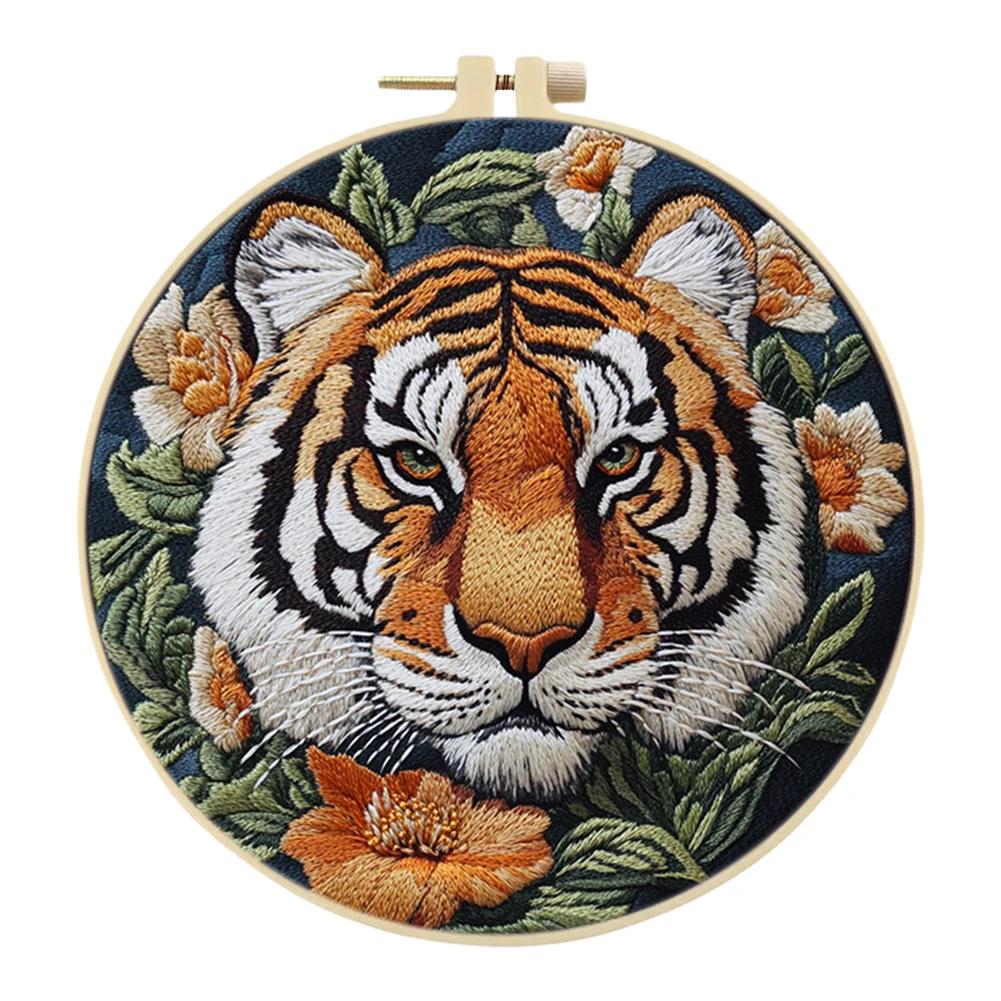 Tiger Stickerei-Kreuzstich-Sets mit Rahmen Stoff Farbe Garn