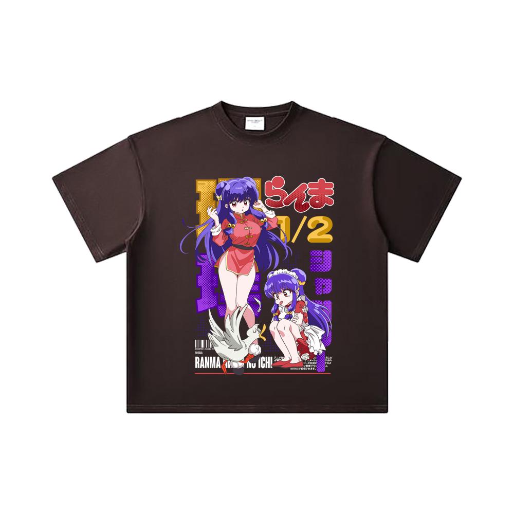 260 GSM Double Yarn 32 Count 100% Cotton Ranma 12 V4 Shampoo Print Unisex Heavy Cotton T Shirt