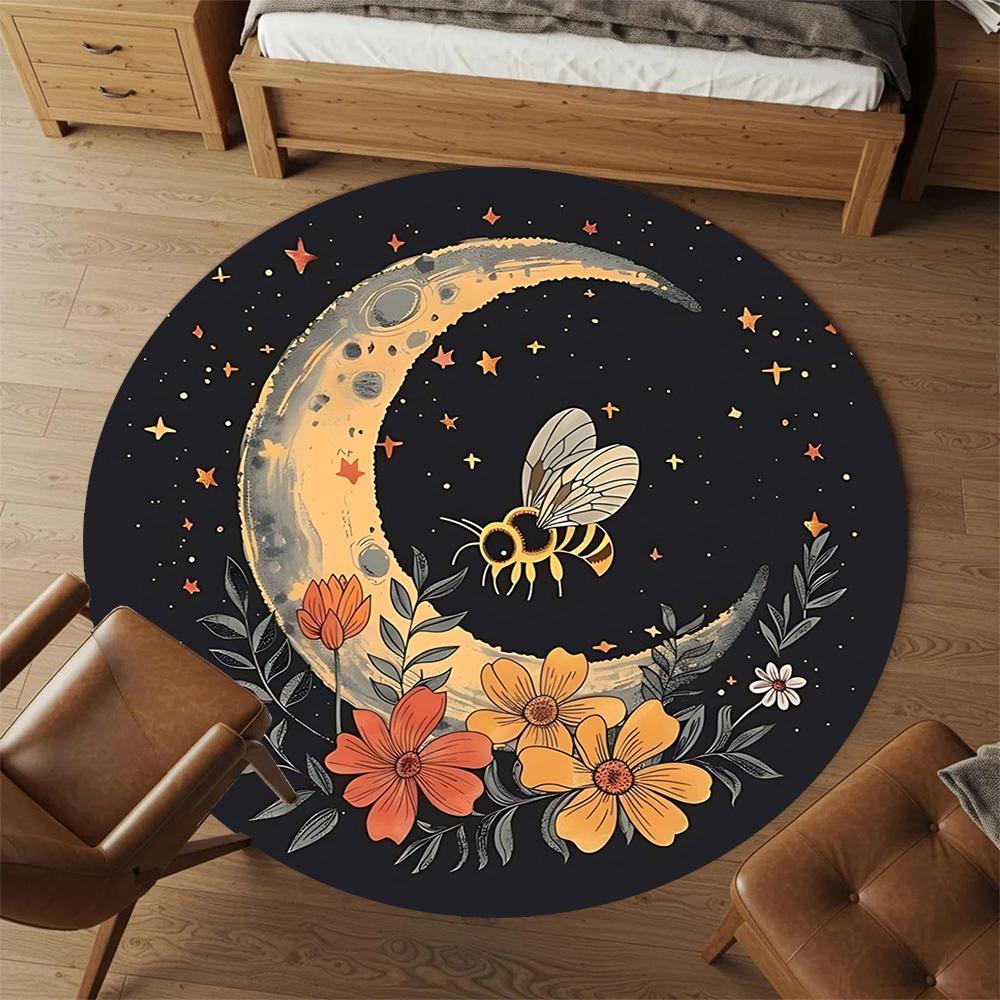 1pc Moon Flowers Round Chair mat office Area Rug - Non-Slip, Floor Mat for Office, Bedroom, and Indoor Decor p127122
