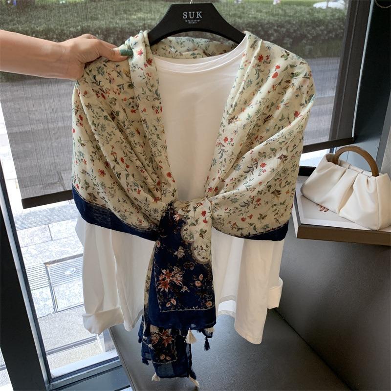 Vintage Floral Long Scarf For Women Beach Shawl Lightweight