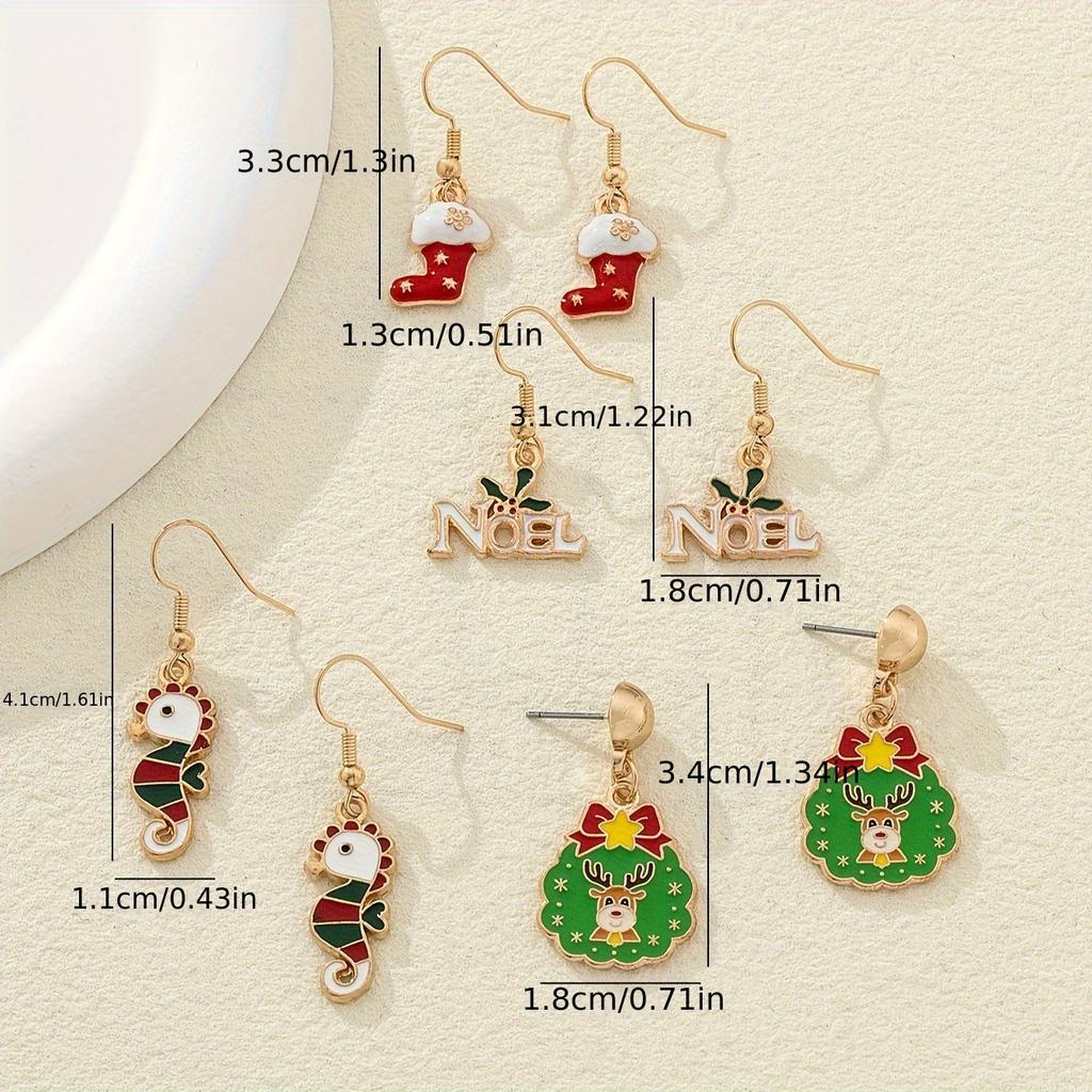 Alloy Oil Dripping Cartoon Seahorse Earrings Christmas Series Exquisite Cute Oil Dripping Christmas Stockings Christmas Elk