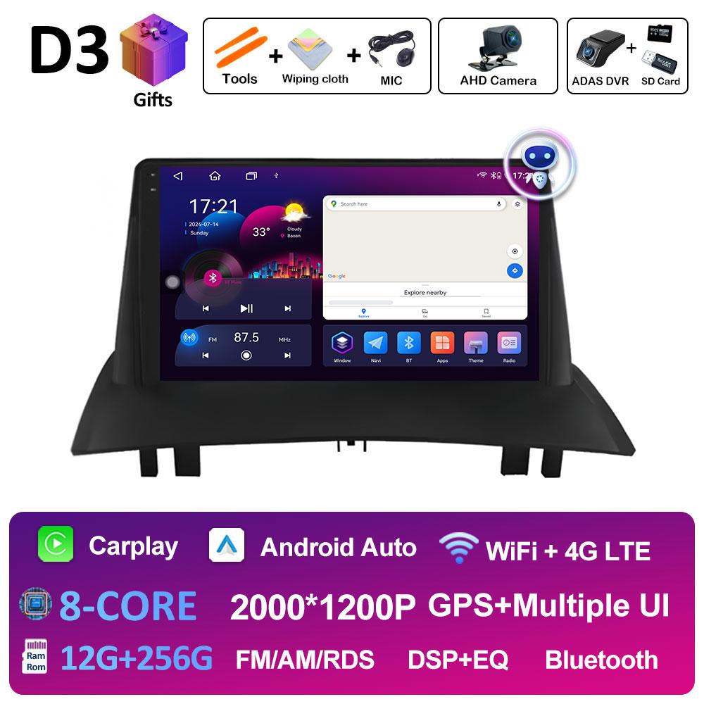 For Renault Megane 2 2002 2003 2004 2005 - 2009 Wireless Carplay GPS Navigation Android 14 DSP Stereo Autoradio Touch Screen 4G