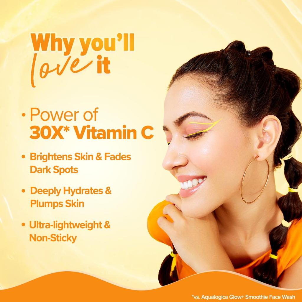 Aqualogica Glow+ 30X Vitamin C Hydrating Essence Serum 50ml | Brightening & Lightweight Glow for Men and Women