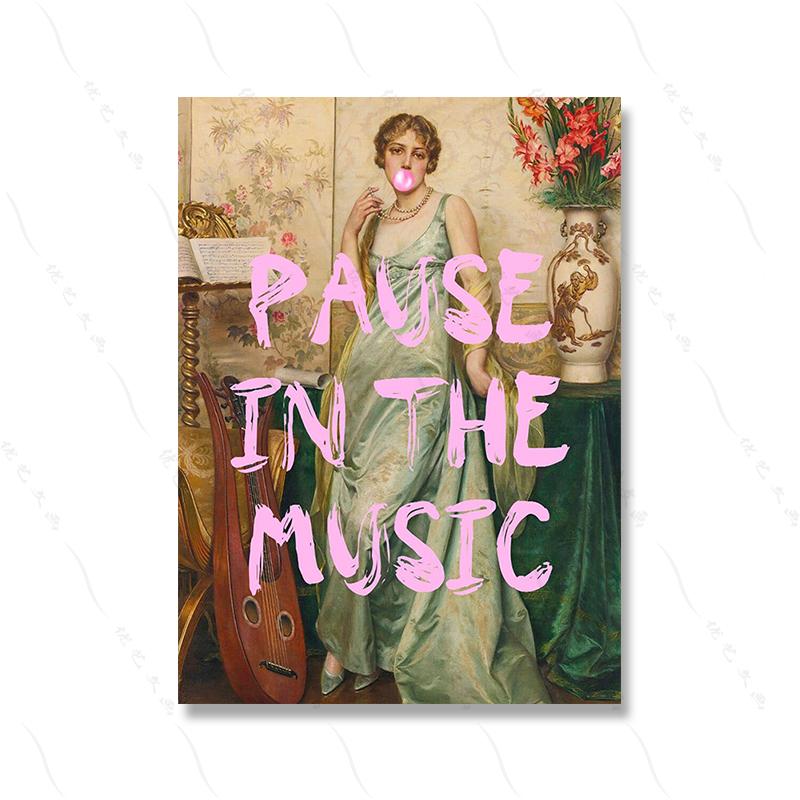 Lost In Music Vintage Female Art Portrait Musician Funny Lady Quote Poster Retro Woman Canvas Painting Lucky Room Home Decor