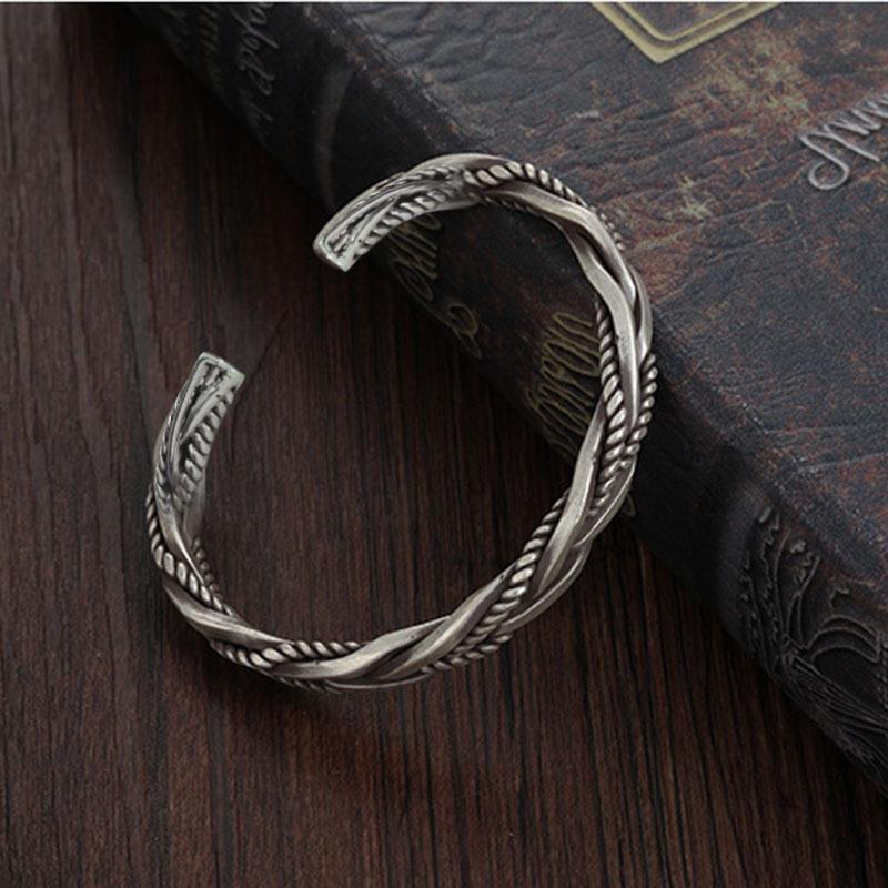 Herren Thailändisches Silber Gedreht Gewebt Offen Armbänder Armreif Neutral Retro Original Handgefertigt Exquisiter Schmuck Einzigartiges Geschenk