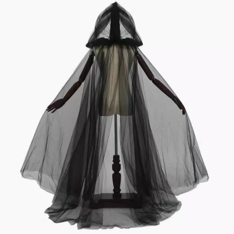 Hooded multi-color Halloween long mesh universal devil cloak flowing cloak cosplay as witch stage party costume