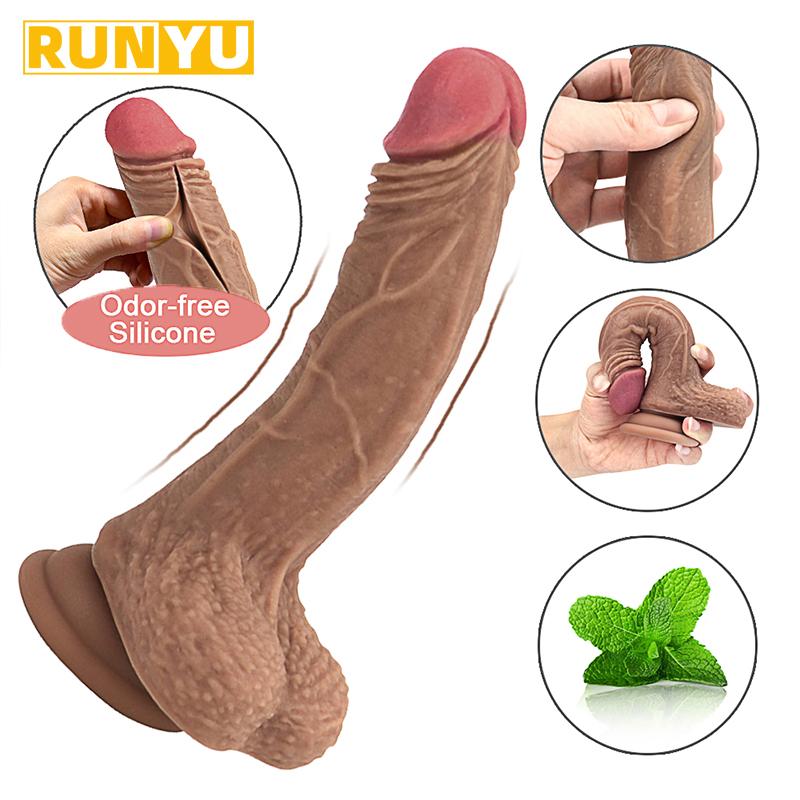 Realistický pocit pokožky Penis Měkký Sexy Obrovské Dildo Dámské masturbátory Dvouvrstvá silikonová přísavka Dilda pro ženy Big Dick