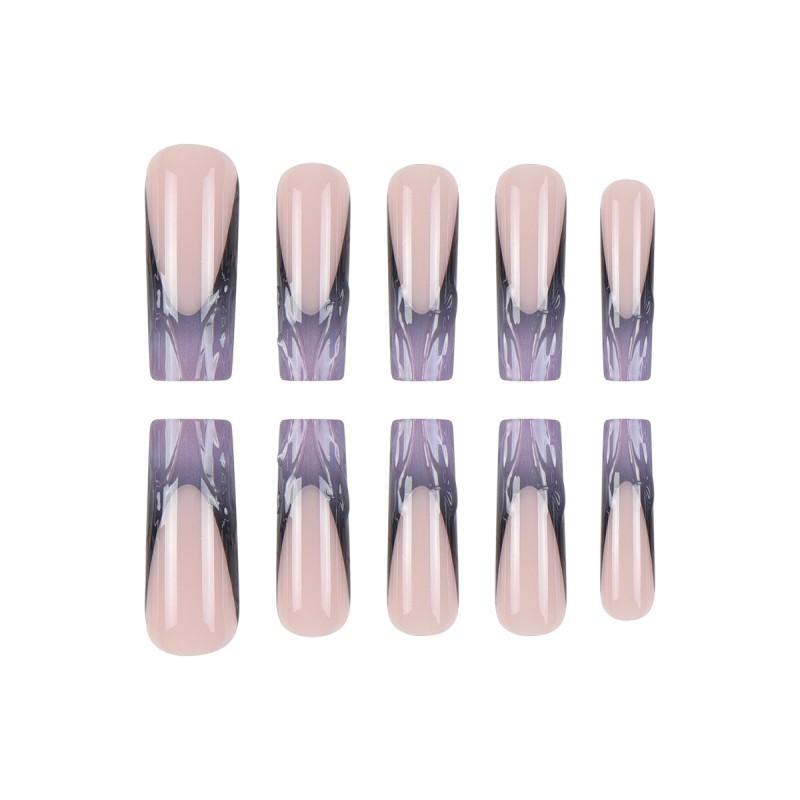 Long Press-On Nails With Gradient 3D Wavy Texture Removable Acrylic Tips Women Minimalist Chic Style