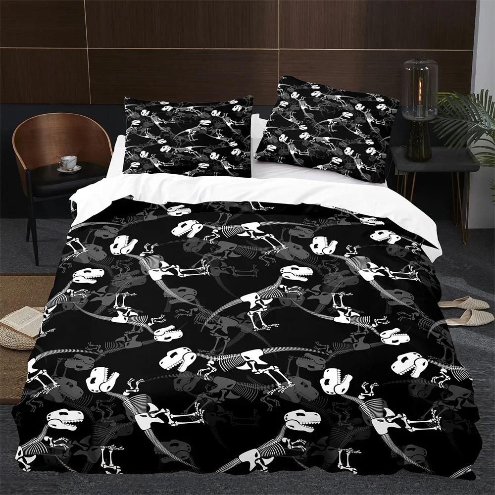 BCartoon Dinosaur Duvet Cover King Queen Size Jurassic World Theme Bedding Set for Kids Boys Ancient Animal Polyester Quilt Cove