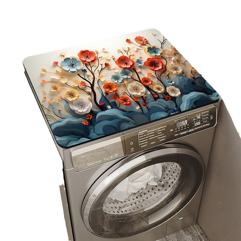 Fresh Floral Drum Washing Machine Dustproof Mat Anti-Slip Pastoral Style Kitchen Countertop Drying Mat