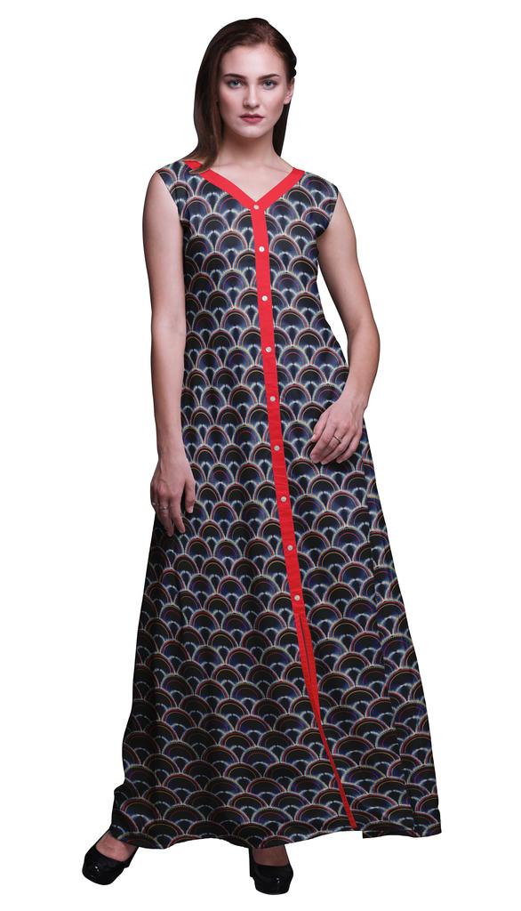 Bimba Black Floral Printed Women Designer Mandarin Collar Anarkali Dress Indian Ethnic Kurta