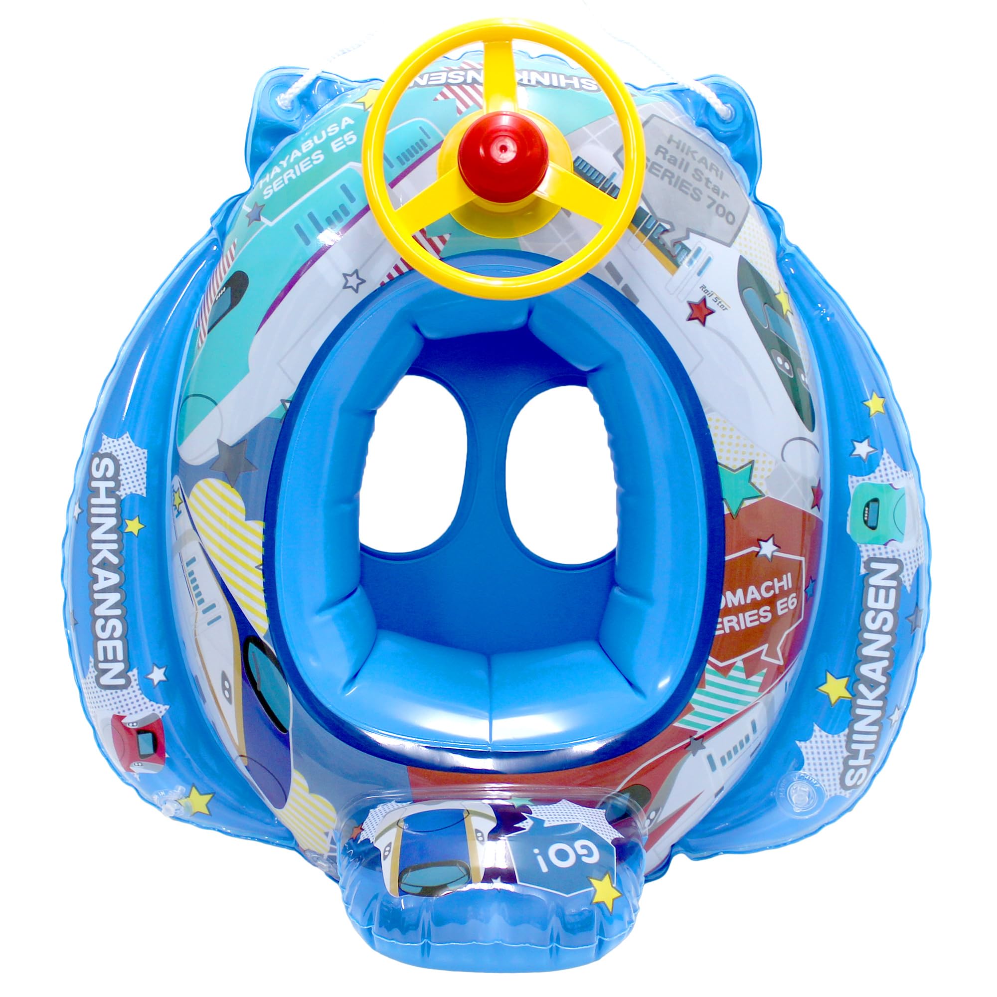 Eiwa Shinkansen Baby Boat DX Inflatable with and for Water and Beach Ring, Float, Footholes, Rope, Handle, Horn, Toddlers, Children, Play, Swimming,