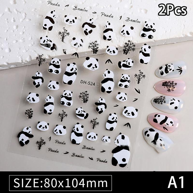

2Pcs Relief Kawaii Panda Nail Art Stickers Cartoon Self Adhesive Nail Decorations Slider Decals Accessories Diy