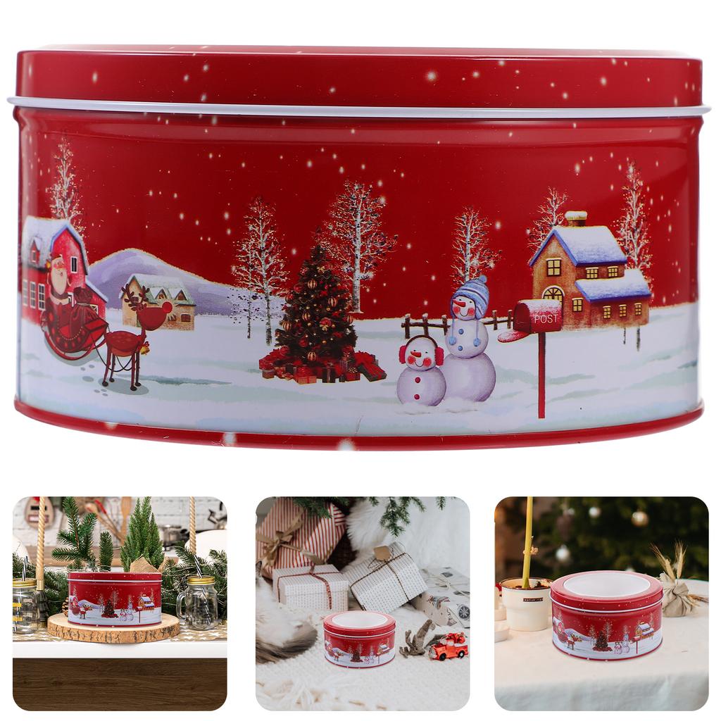 1pc Candy Box Christmas Tinplate Cookie Storage Container Xmas Gift Packaging Sweet Treat Holder Festive Metal Tin Decor