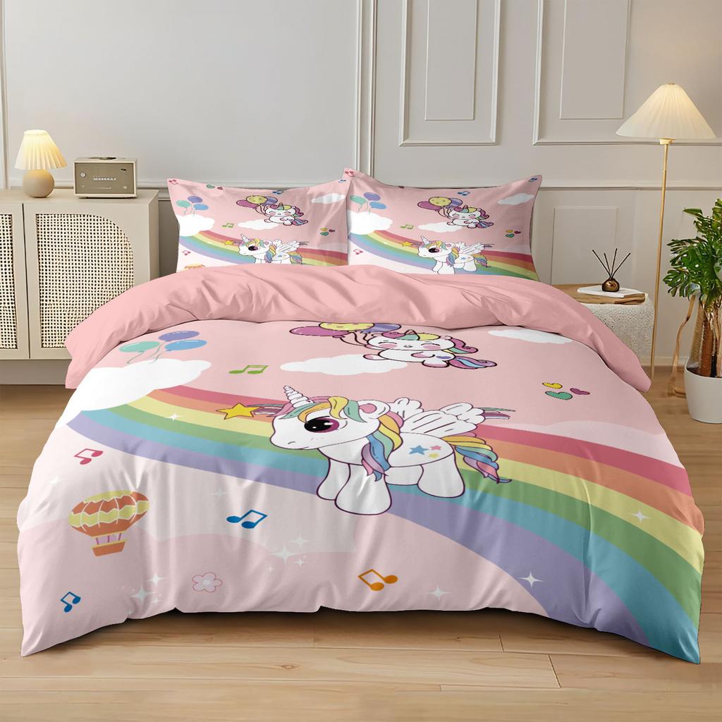 Anime Rainbow Unicorn Beding Set Unicorn Soft with Soft Fabric Duvet Cover Plus Pilowcases Unfiled Single Double Bed Girl Gift