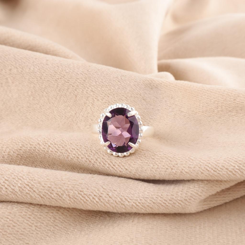 Amethysto Pietra di Nascita di Febbraio Argento 925 Nuovo Cocktail Regalo Figlia Anello Gioielli RR-28-5
