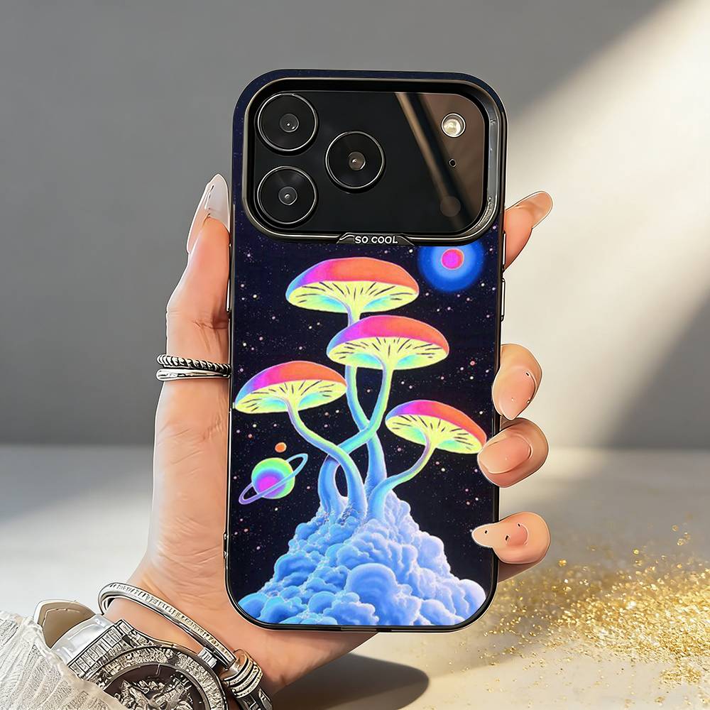 P-Psychedelic C-Colored M-Mushroom Phone Case For iPhone17,16,15,14,13,12,11,Pro,MAX Gray Matte Silicone Black Cover