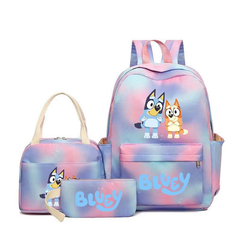 Bluey gleicher lässiger dreiteiliger Rucksack Schultasche Druck College-Stil Mittelschüler große Kapazität