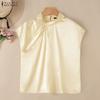 ZANZEA Elegant Women Casual Twisted Neck Sleeveless Satin Smooth Blouse