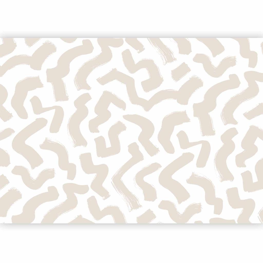 Papel de Parede Fotográfico - Composição Abstrata - Padrões Bege em Formas Sobre Fundo Branco