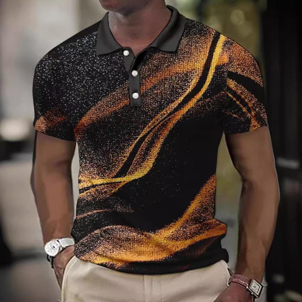 Trendy Gradient Pattern 3D Digital Printing Men's Casual Polo Shirt