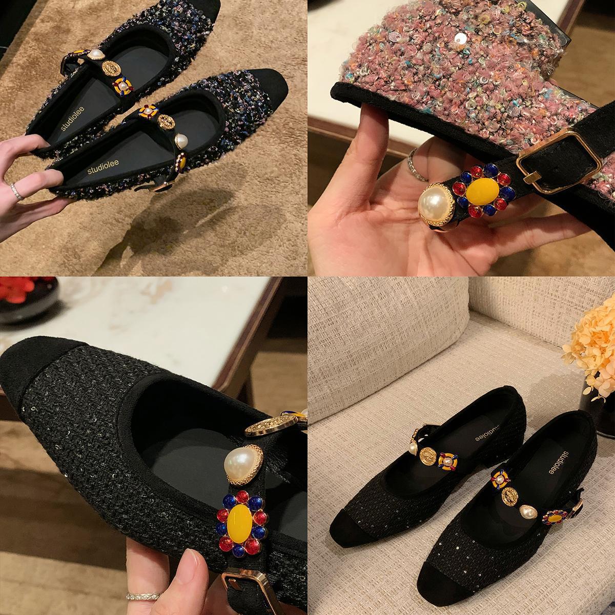 

Sheepskin version of grape mother, the same Paris love song, small fragrant style splicing square head tweed badge, Mary Jane shoes, women s singl 35
