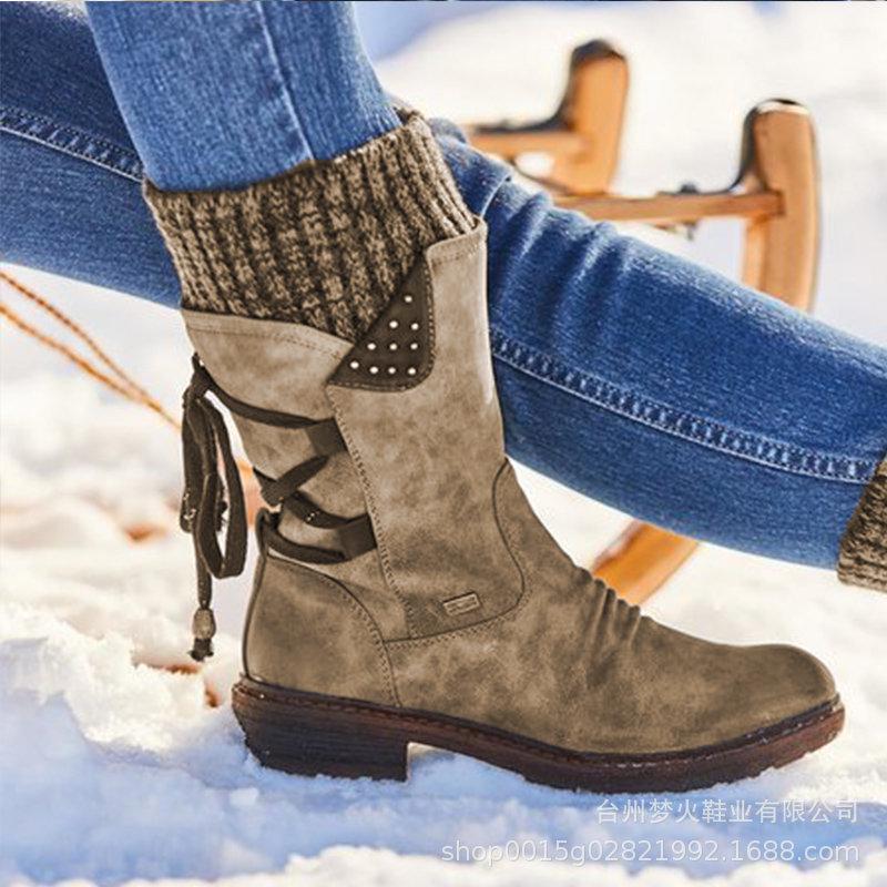 Autumn and winter comfortable low heel square heel round head medium tube short boots women's shoes