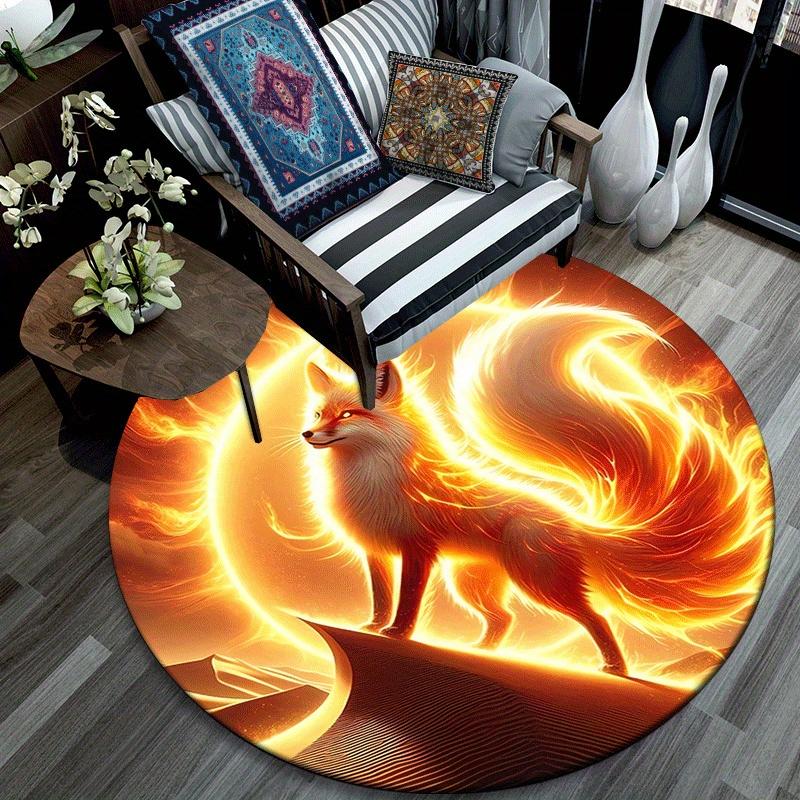 1pc Soft, Absorbent & Non-Slip Desert Fox Round Rug, for Entrance, Living Room, Bedroom, Bathroom, with Vibrant Colors and Patterns Christma