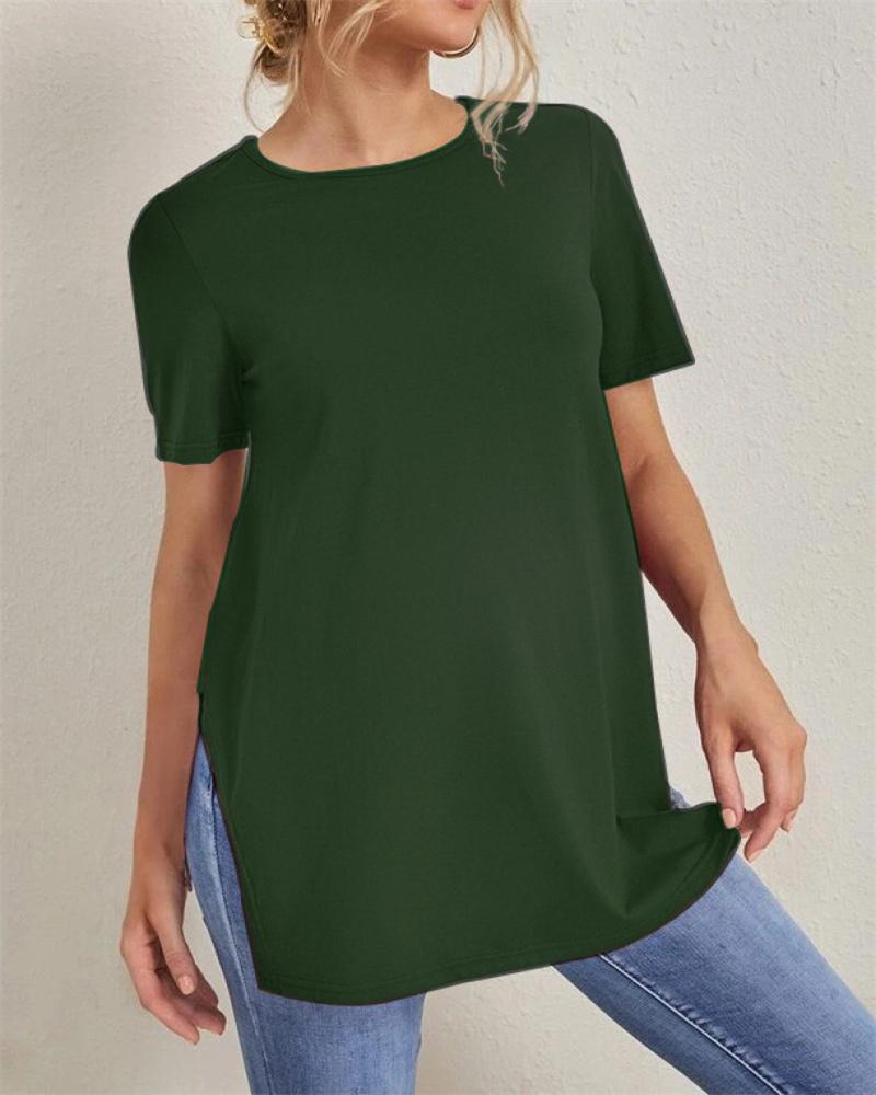 Nové těhotenské ležérní jednobarevné topy Sto kulatý výstřih s rozparkem Těhotenské oblečení topy s krátkým rukávem