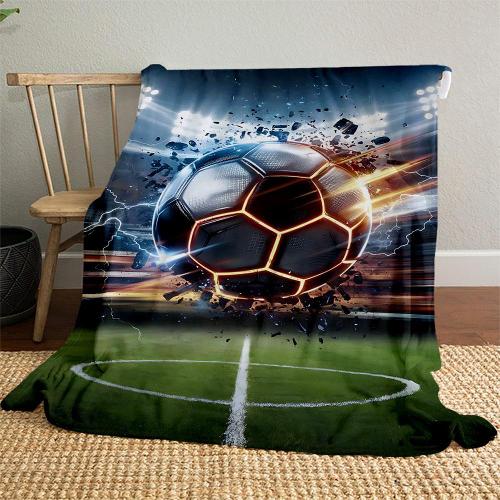 1PC Soccer ballOutdoor Flannel Blanket - Soft Plush Decor for Picnics, Camping, Bedroom, Playroom, Office, or Lunch Break 1230A