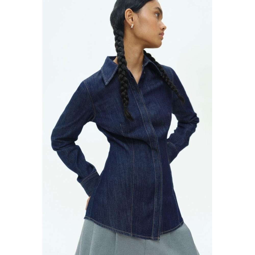 

H M Tapered Waist deniM sHirt Dark deniM Blue