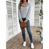 Womens Color Block V Neck Loose Long Sleeve Knit Sweater
