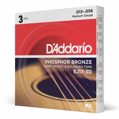 

D Addario Phosphor Bronze Acoustic Guitar Strings, Medium, .013-.056, EJ17-3D, 3-Pack