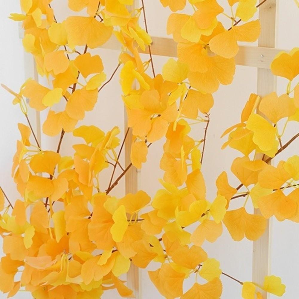 Handmade Artificial Ginkgo Leaves Vine Waterproof Lifelike Simulation Plant Vine Realistic Autumn Ginkgo Leaves