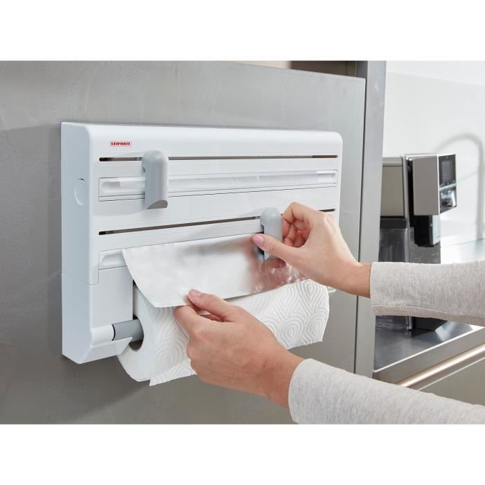 Leifheit Parat Comfortline 25703 Wall-mounted Dispenser, Kitchen Wall-mounted Roll Holder for 3 Rolls with Sharp Blades, White