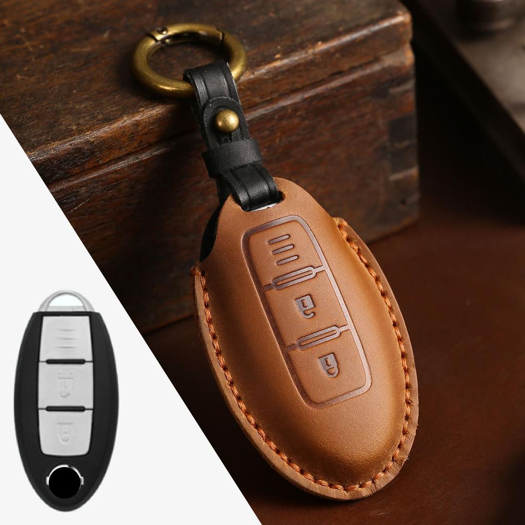Genuine Leather Auto Key Fob Remote Cover Case Fit For Nissan Quest Elgrand Nv200 Evalia Serena Qashqai Juke X-Trail Note Almera Altima Auto