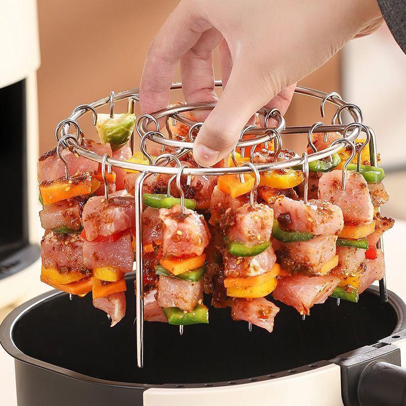 Paslanmaz Çelik Air Fryer Izgara Dikey Şiş Kebap Rafı - Asılı Fırın Kebap Tutucu Mutfak Aleti Barbekü ve Izgara Pişirme İçin