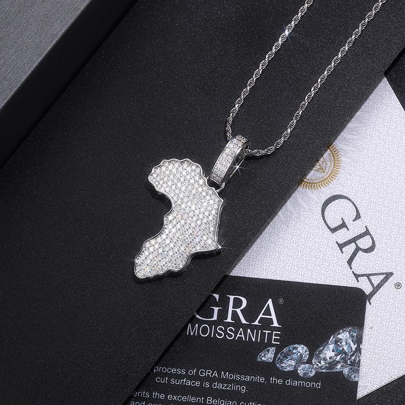 Africa Map Pendant Moissanite Necklace Hip Hop Style 925 Silver 18K Gold Plated Gift Jewelry Moissanite Necklace Collection