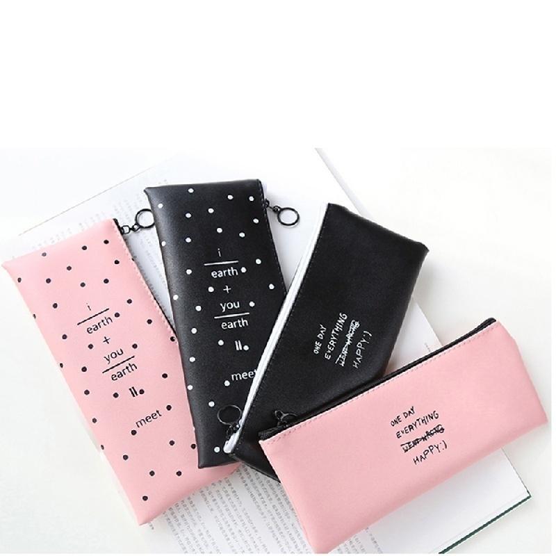Student PU Pen Bag Pencil Case Cosmetic Bags Travel Makeup Organizer Bags