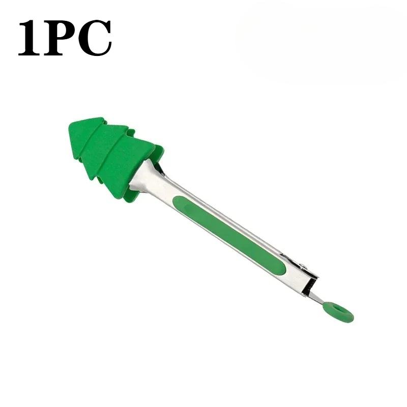 1-10PCS Christmas Silicone Stainless Steel Food Tongs High-Temperature Resistant Non-Stick BBQ Steak Grill Tongs for Home Use