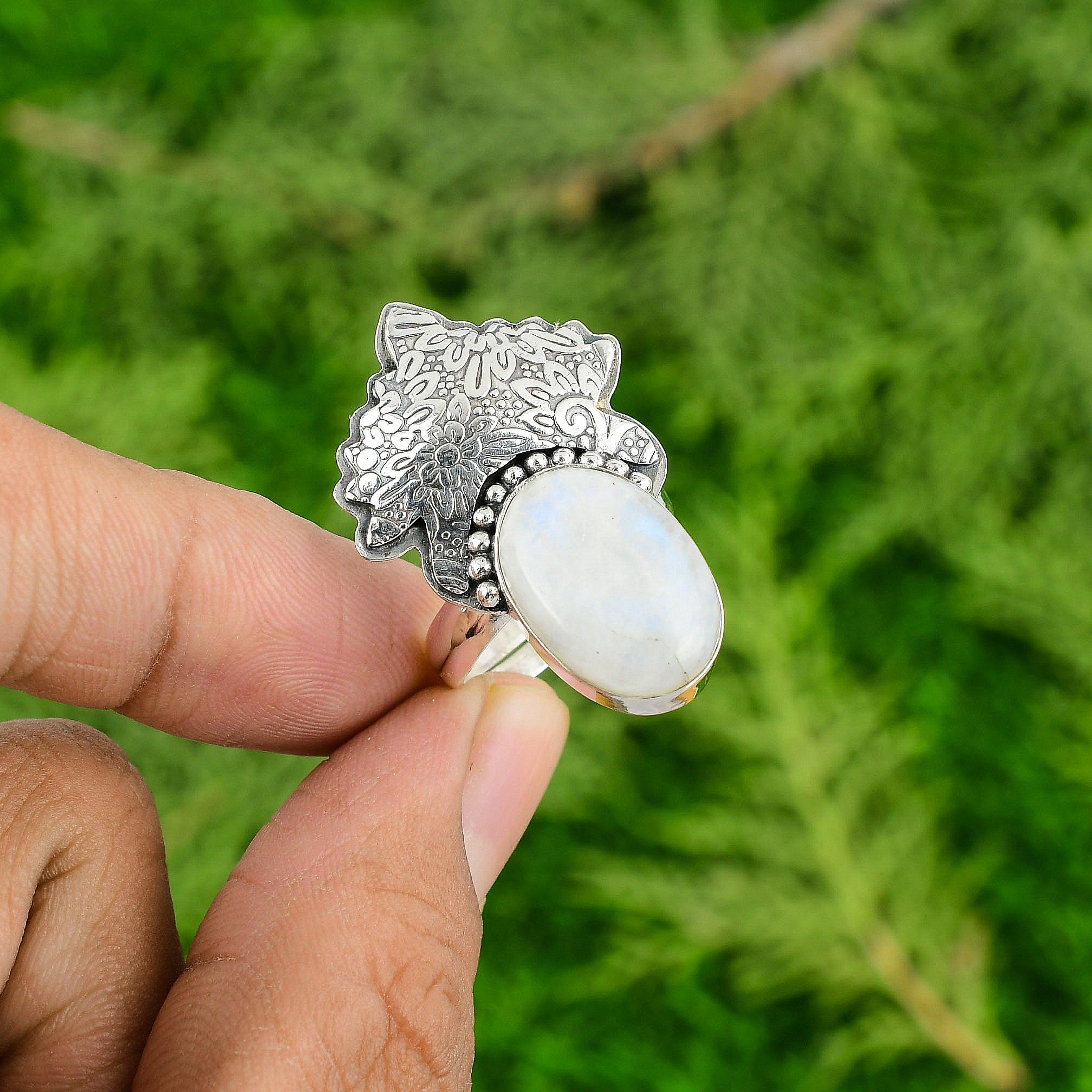 

Easter Deal Rainbow Moonstone Stone 925 Sterling Silver New Promise Ring Jewelry Adjustable